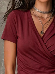 Full Size Surplice Short Sleeve T-shirt Plus Size, fabric detail