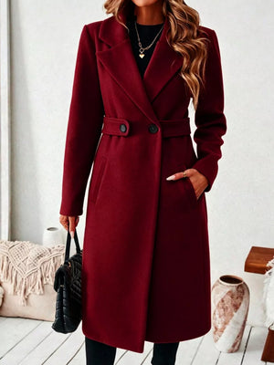 Elegant Lapel Collar Belted Trench Coat Plus Size in Gray, view 12