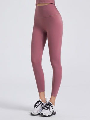 Dusty Pink FlexFit 7/8 leggings with wide waistband and seamless construction.