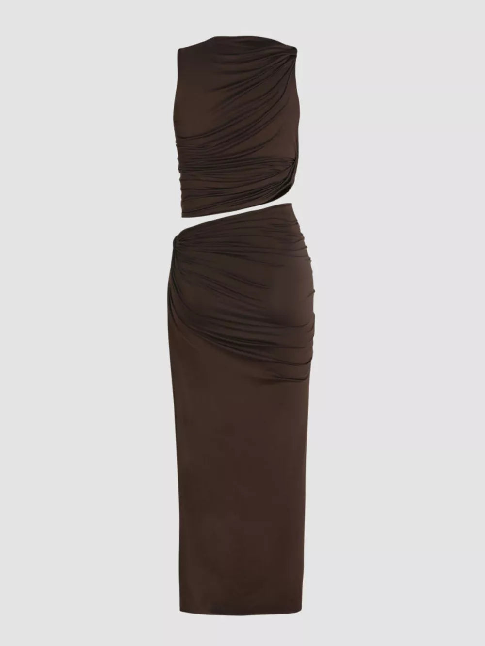 Asymmetrical Ruched Knit Top And Skirt Set in Yellow Green, alternate angle