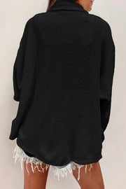 Black textured corduroy overshirt with patch pockets, shown from the back.