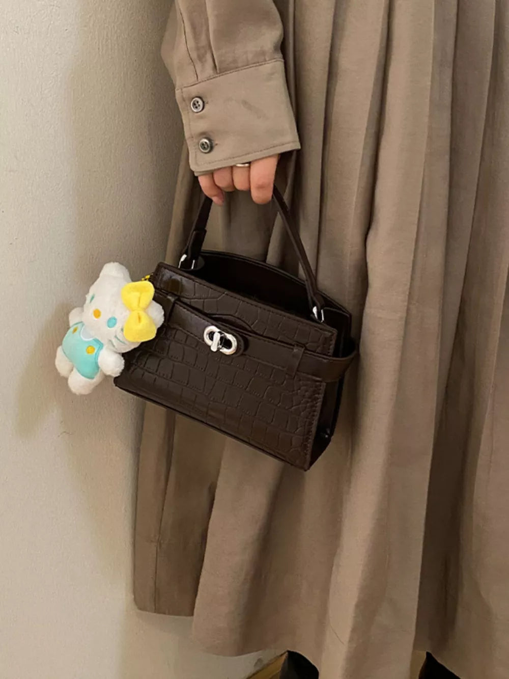 Crocodile Embossed Crossbody Bag in Brown, side view