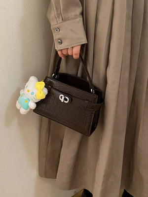 Crocodile Embossed Crossbody Bag in Brown, side view