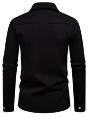 Men's black long sleeve shirt with classic collar and button detail