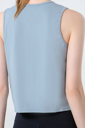 Sculpted Performance Tank Top in Dusty Blue, basic style, crew neck, sleeveless, cropped length.