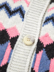 Stripe Geometric Button Up Sweater Cardigan in Light Gray, editorial view