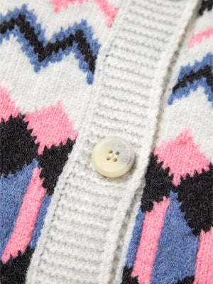 Stripe Geometric Button Up Sweater Cardigan in Light Gray, editorial view