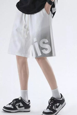 Men's casual shorts with drawstring and gradient logo detail