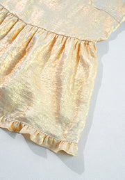 Metallic gold gathered sleeve blouse with ruffled hem detail