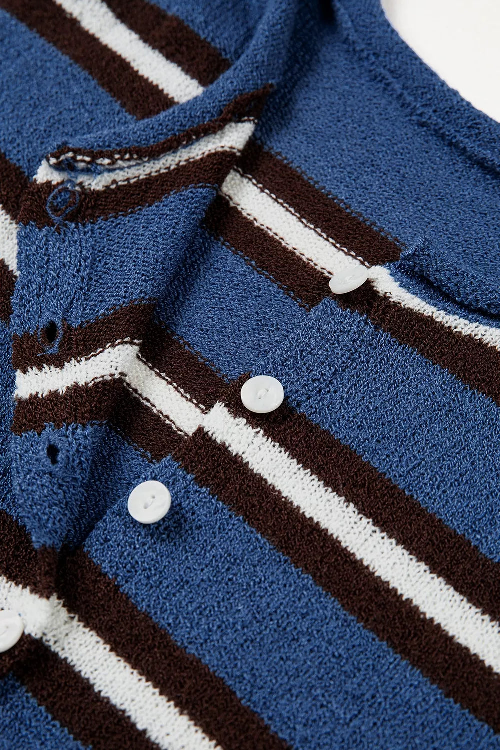 Striped Drop Shoulder Button Cardigan in Dusty Blue, view 13