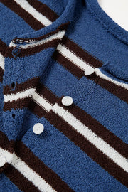 Striped Drop Shoulder Button Cardigan in Dusty Blue, view 13