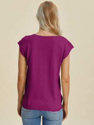 Deep Purple knit tee with short sleeves and a relaxed fit, shown from the back.