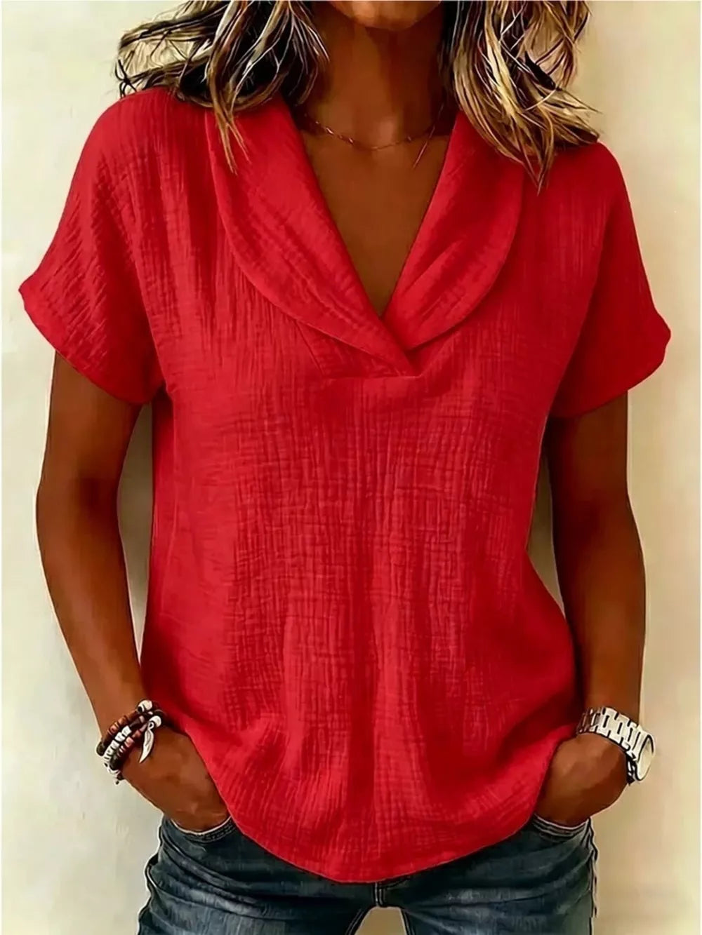 Textured Short Sleeve Plus Size Blouse, alternate angle