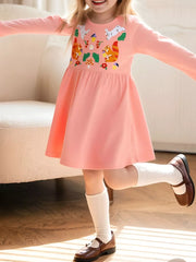 Playful animal embroidered cotton toddler dress, casual cut.
