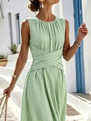 Full Size Striped Sleeveless Maxi Dress in Pink, fabric detail