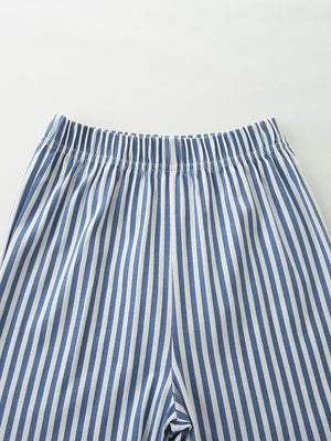 Toddler blue and white striped cotton shorts with elastic waistband