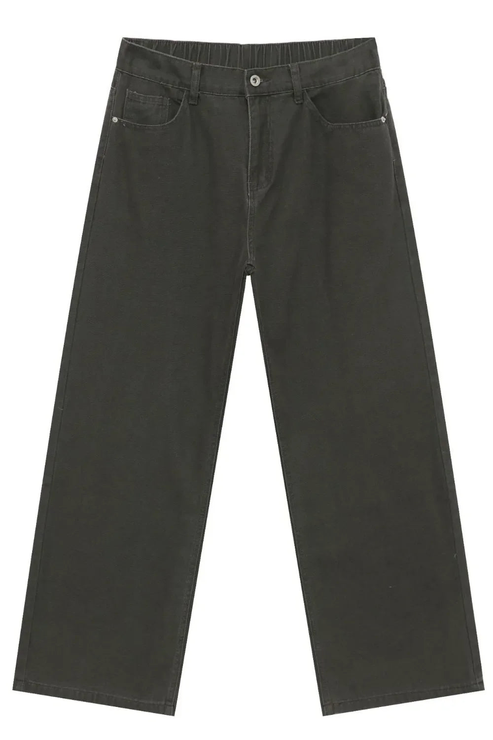 Dark gray 100% cotton wide-leg jeans with elasticated waistband and pockets