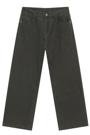 Dark gray 100% cotton wide-leg jeans with elasticated waistband and pockets