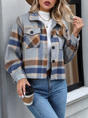 Plaid pocketed jacket with classic collar and button-down front in Black Forest.