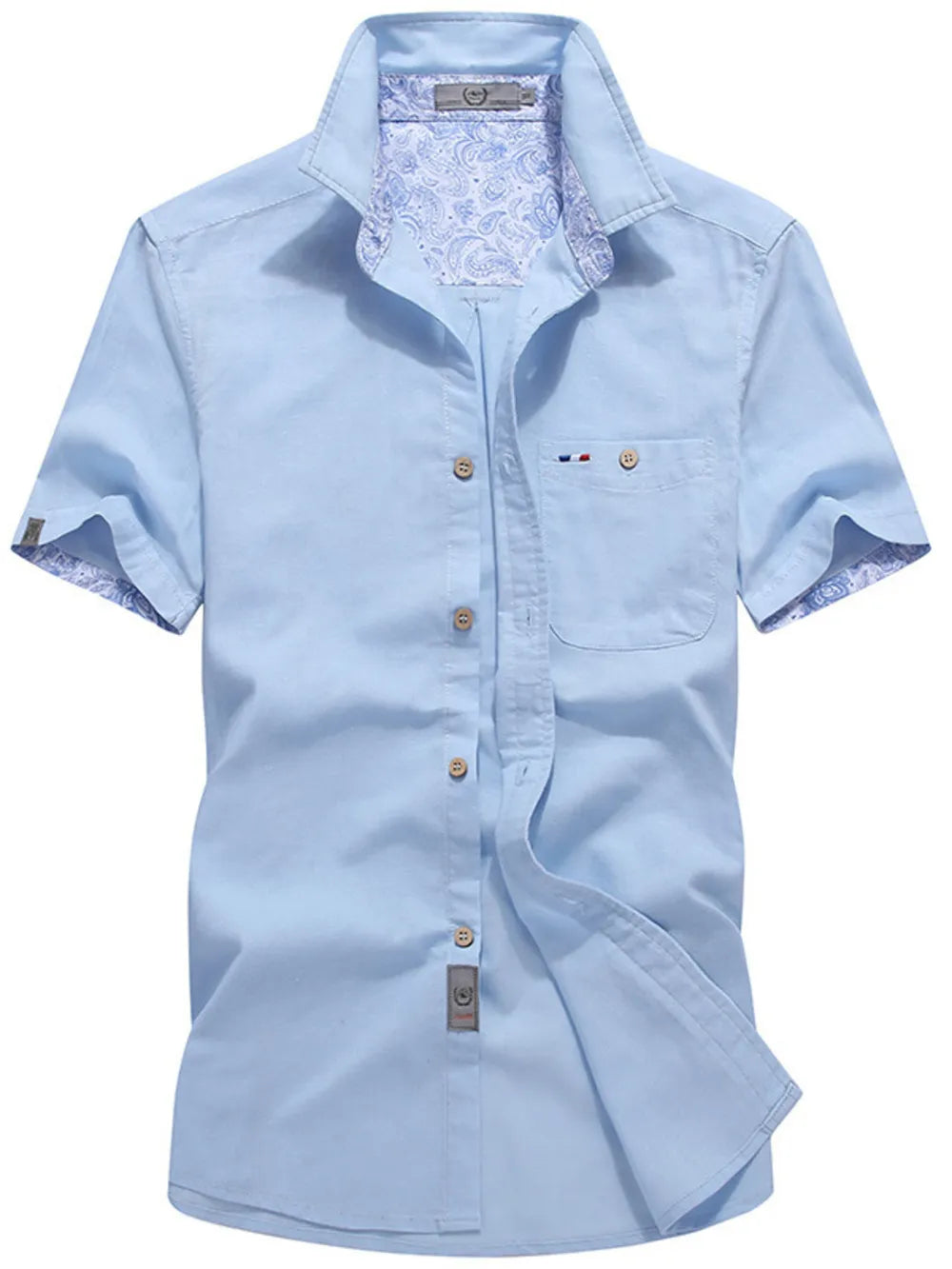 Men's Full Size Button Up Short-sleeve Casual Shirt in Army Green, front view