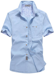 Men's Full Size Button Up Short-sleeve Casual Shirt in Army Green, front view