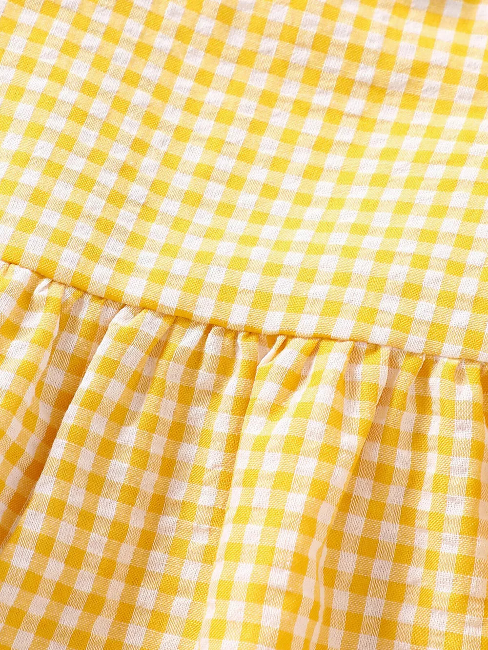 Baby yellow gingham cotton two-piece set with ruffle detail