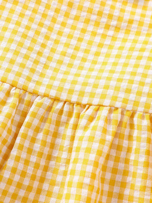 Baby yellow gingham cotton two-piece set with ruffle detail