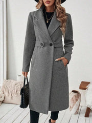 Elegant Lapel Collar Belted Trench Coat Plus Size in Gray, front view