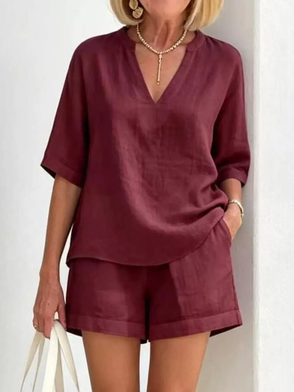 Full Size Half Sleeve Top And Shorts Set, alternate angle