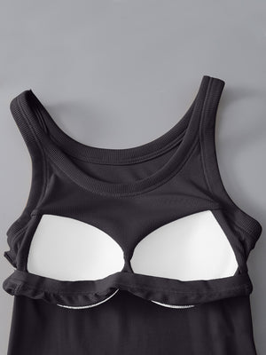 Black ribbed knit tank top with built-in bra cups