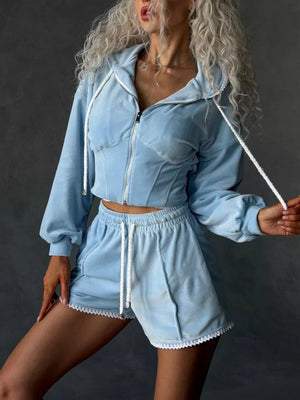 Zip Up Hooded Outerwear And Shorts Set, side view
