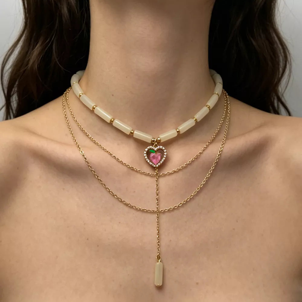 18k Gold-plated Layered Heart Pendant Necklace in Gold, close-up detail