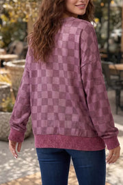 Ribbed Trim Checkered Pullover Shirt, side view