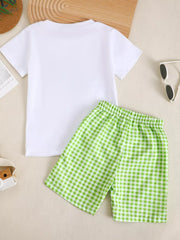 Baby set with white t-shirt and green gingham shorts