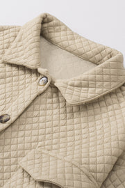 Quilted tan overshirt with button front and collar detail