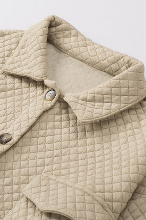 Quilted tan overshirt with button front and collar detail