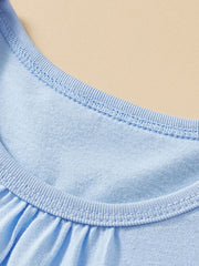 Light blue cotton toddler t-shirt with crew neck and ruffled detail.