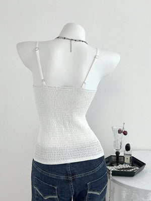 Smocked Lace Detail Cami, fabric detail