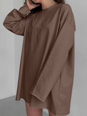 Oversized cotton jersey top in Khaki with long sleeves and a crew neck.
