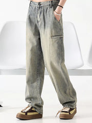 Vintage loose fit denim jeans in Air Force Blue with a faded wash and cargo pocket detail.