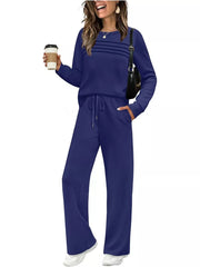 Casual Long Sleeve Crewneck Top & Drawstring Pants Set