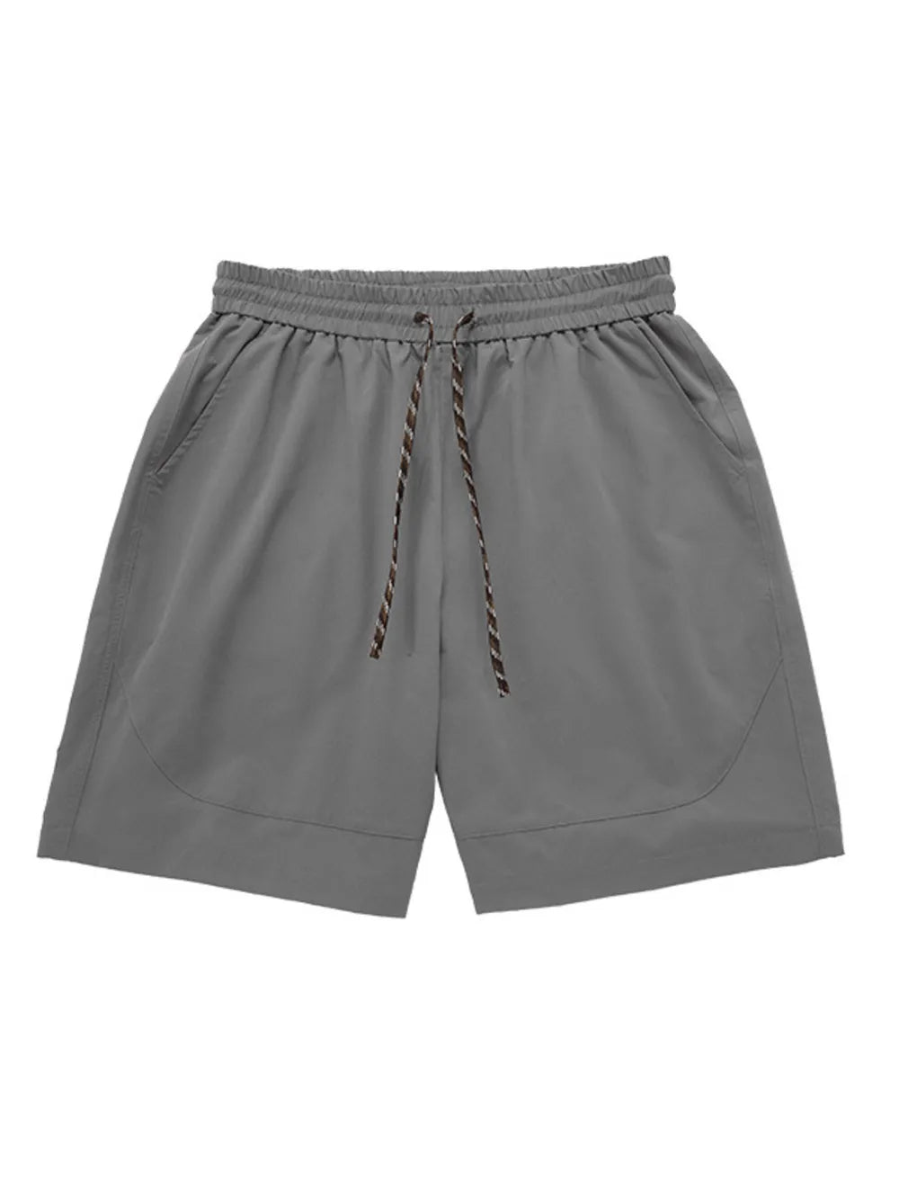 Men's gray chino shorts with drawstring waist and pockets