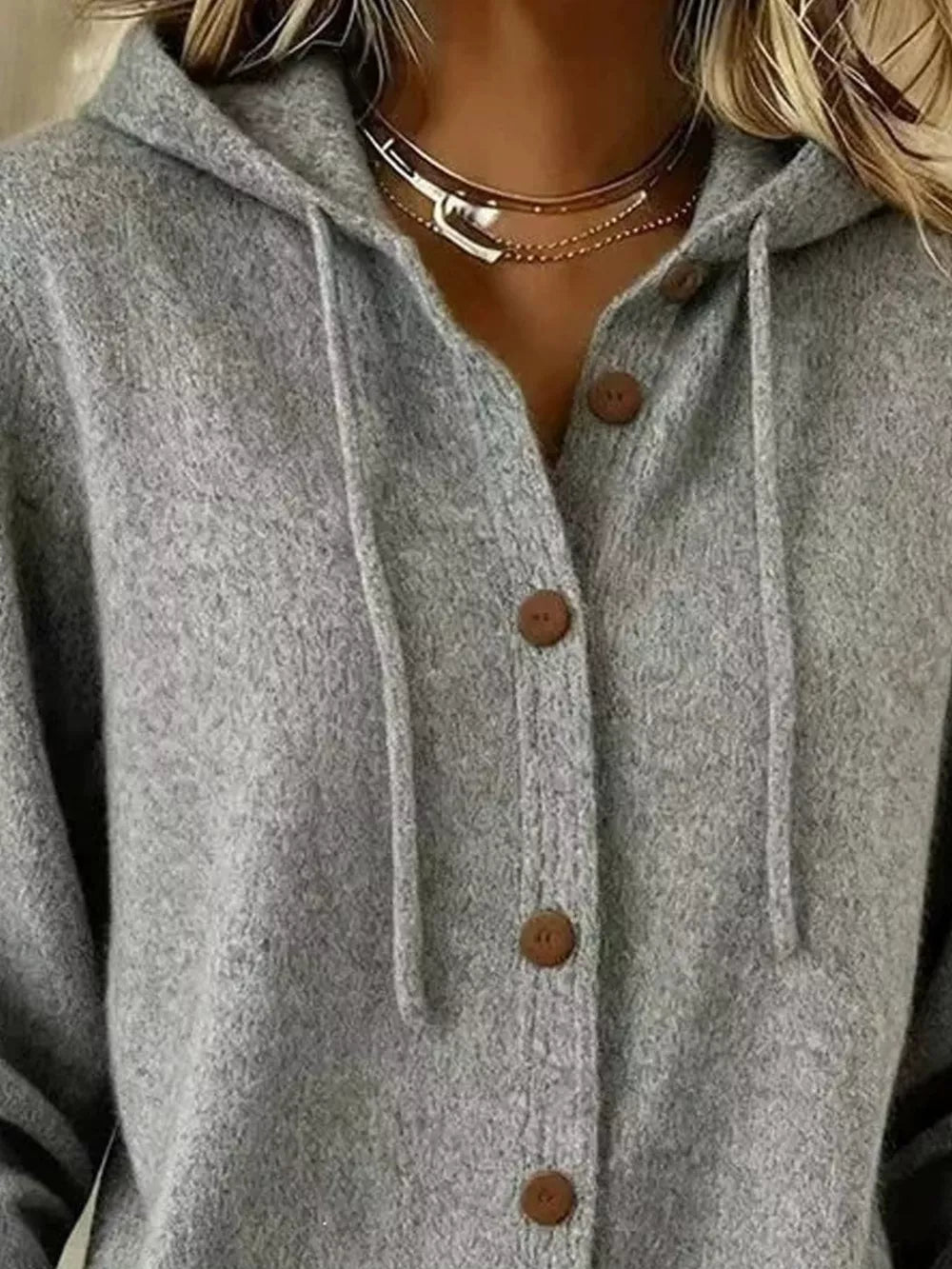 Hooded Button-up Cardigan in Pink, view 20