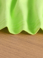 Light Green cotton blend toddler crop top hem detail with double stitching.
