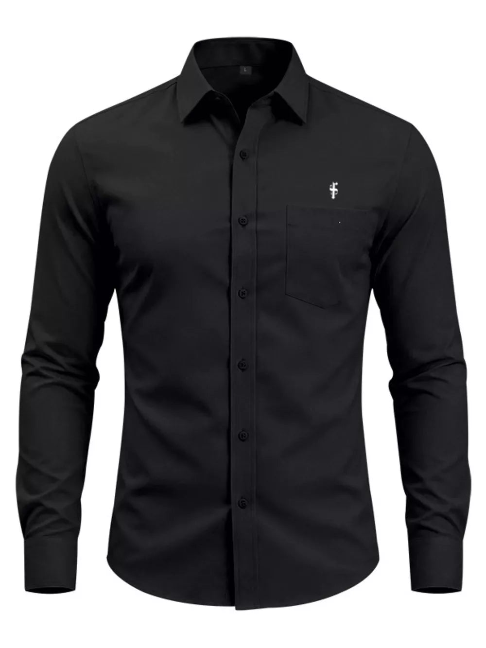 Men's Slim Fit Button Up Shirt Plus Size in Black, editorial view