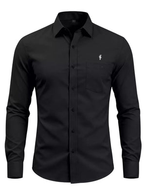 Men's Slim Fit Button Up Shirt Plus Size in Black, editorial view