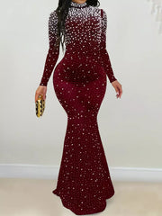 black formal gown with stretch and long sleeve