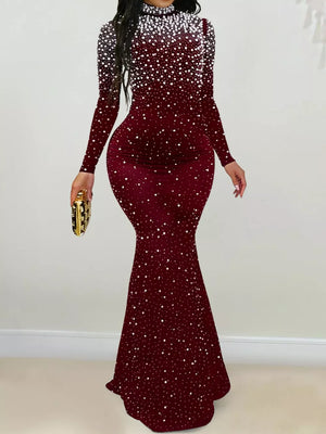 black formal gown with stretch and long sleeve