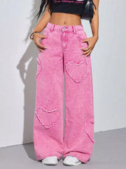 Heart Applique Wide-leg Jeans