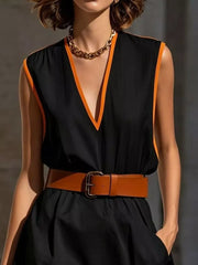 Vibrant Contrast Trim V-neck Dress